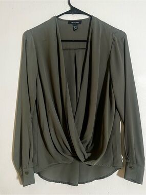 New Look Olive Draped Wrap-Front Blouse